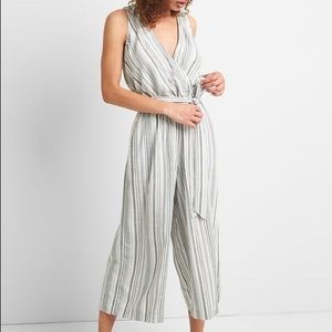 Gray white striped linen jumpsuit